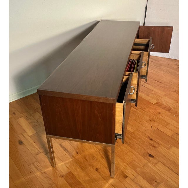 Mid-Century Modern Florence Knoll Attributed Mid Century Walnut and Chrome Office Credenza For Sale - Image 3 of 12