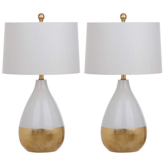 White 24 Inch H Table Lamp in White & Gold - a Pair For Sale - Image 8 of 8