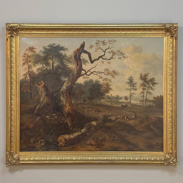 17th Century European Pastoral Landscape Oil on Canvas in Original Frame For Sale In Dallas - Image 6 of 17