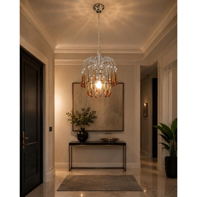 1980s 1970s The Amber Crown, Murano Chandelier Amber and Crystal Drops For Sale - Image 5 of 13
