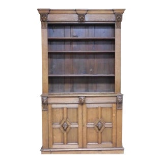 Late 19th Century Antique European Lion Mask Oak Bookcase For Sale
