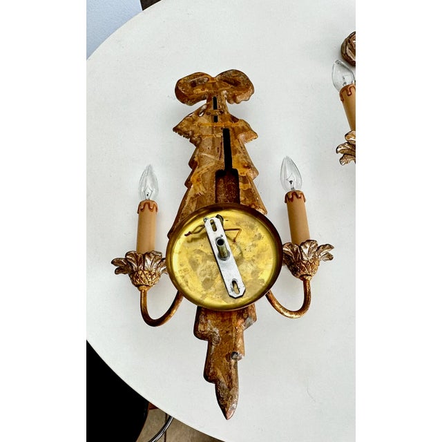 Pair Italian Neo Classic Carved Ribbon Draped Wall Sconces For Sale - Image 10 of 12
