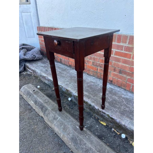 19th Century Antique Sheraton Style 1 Drawer Night Stand Work Table With Knapp Drawer Joints For Sale - Image 4 of 12