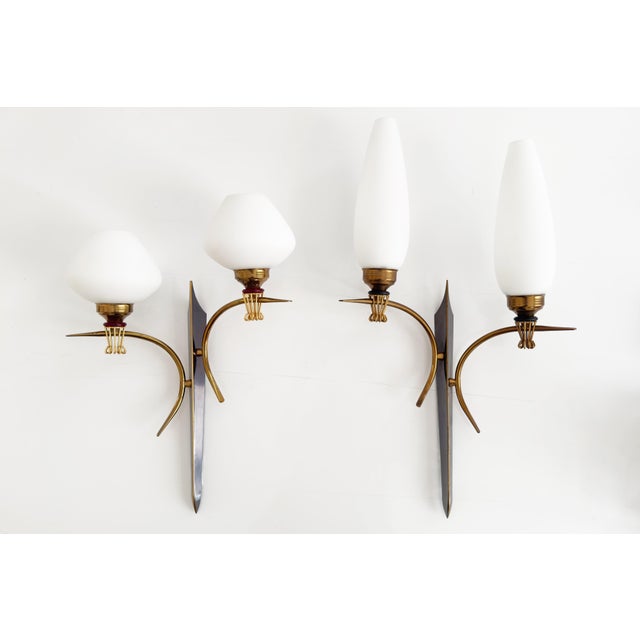 20th Century Wall Lamps in Gilded Brass & Opaline attributed to Maison Arlus, 1960s, Set of 2 For Sale - Image 11 of 11