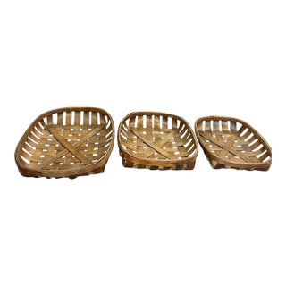 Three Vintage Wood Tobacco Baskets - Wall or Table Decor For Sale