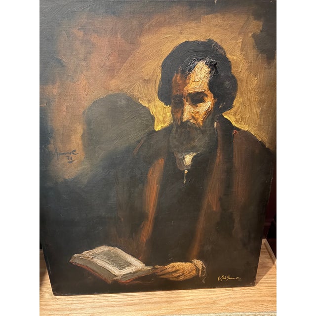 Equally intriguing, both the subject matter and the technique of this large-scale oil painting create a captivating,...