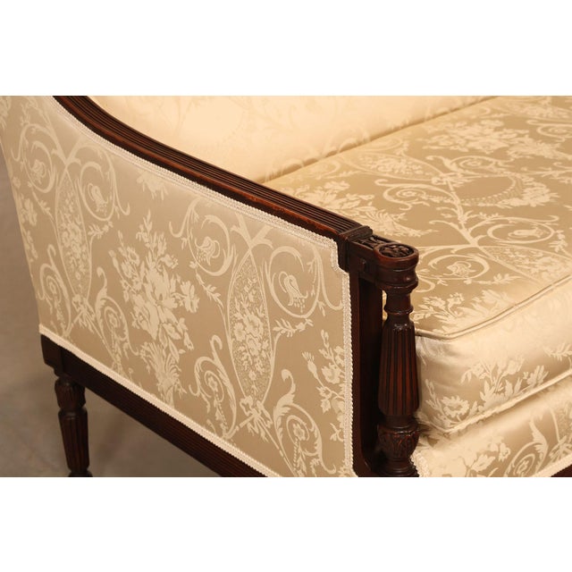 Wood Federal Sheraton Style Upholstered Sofa With Carved Wood Frame For Sale - Image 7 of 18