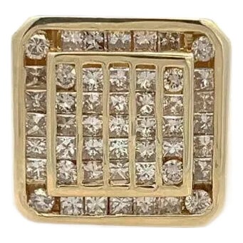 Double Square Top 4ct Natural Diamond 14k Gold Heavy Men's Ring Size 11 For Sale