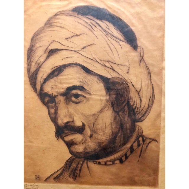 Jacob Eisenberg, Bezalel School Jerusalem, Middle Eastern Arab Man in Turban Circa 1920s Etching, c.1930 For Sale