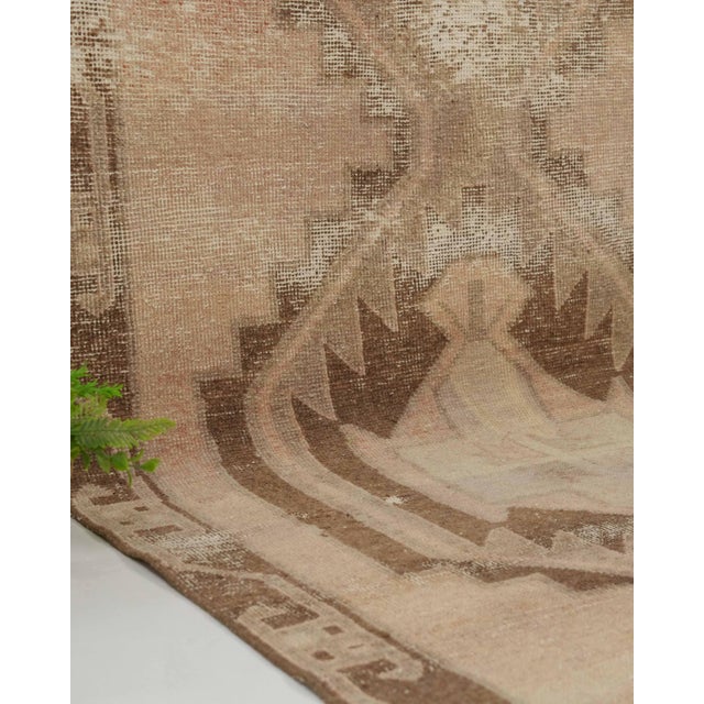1970s Vintage Turkish Handmade Wool Cotton Brown Runner Rug For Sale - Image 4 of 11