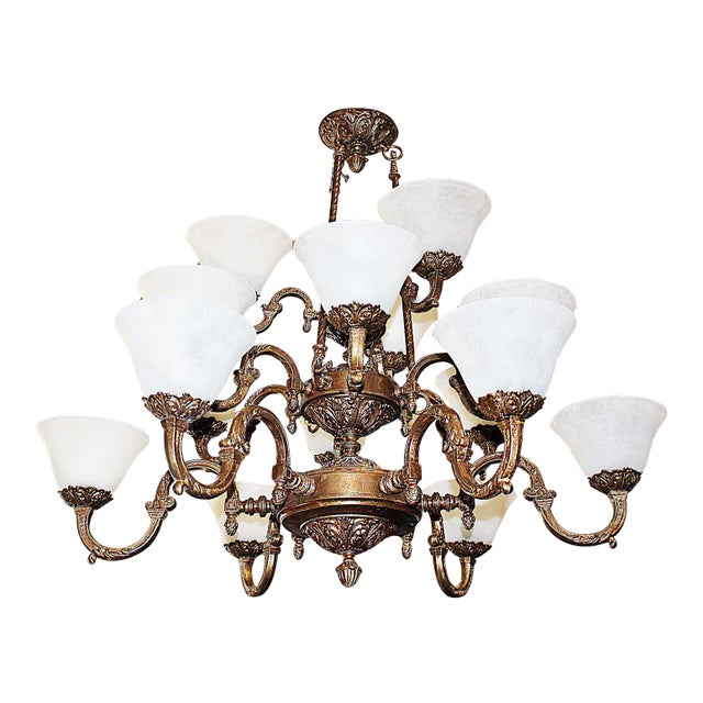 1980s Gilt Metal Neoclassical Chandelier For Sale