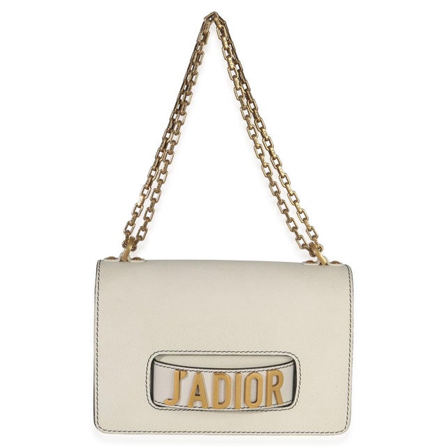 White Off White Grained Calfskin JAdior Chain Flap Bag For Sale - Image 8 of 9