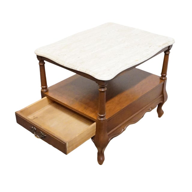 Wood Hammary Furniture Solid Cherry Country French 20" Accent End Table W. White Granite Top For Sale - Image 7 of 12
