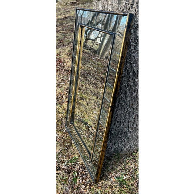 1960s Hollywood Regency Wall Mirror LaBarge Era 36 Individual Square Mirror Border Gilt on Black For Sale - Image 4 of 7