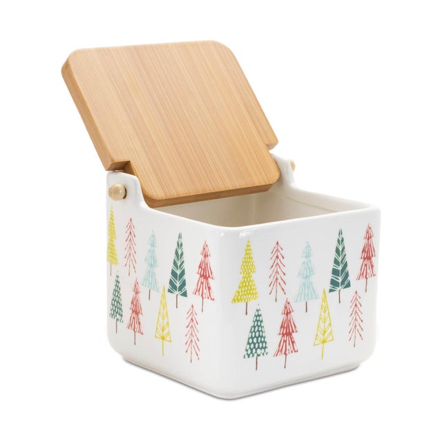 Add a festive touch to your holiday decor with this Ceramic Pine Tree Print Box Set. Featuring modern pine tree artwork in...