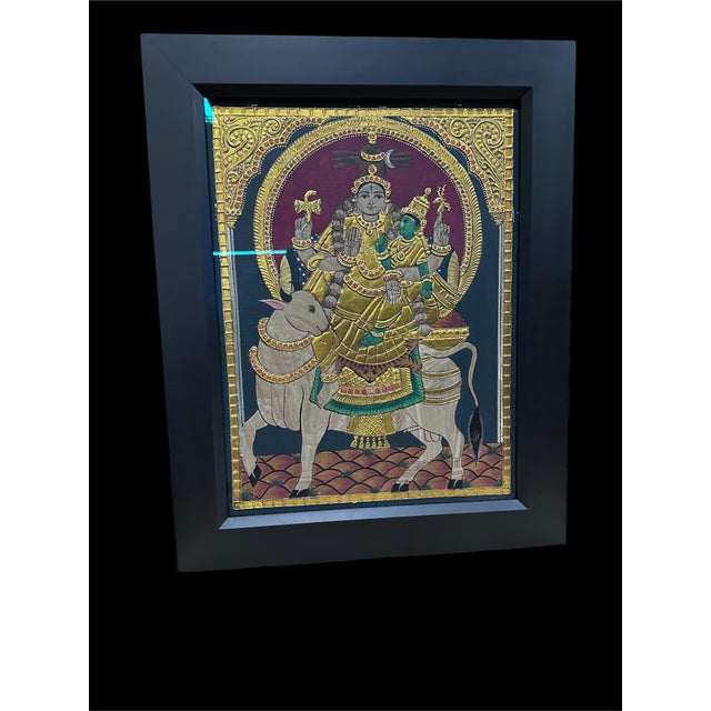 Wood 1950s Tanjore Painting Shiva Parvati For Sale - Image 7 of 14