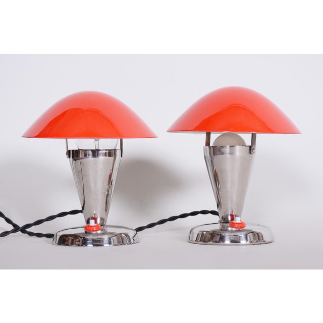Metal Table Lamps in Chrome attributed to Napako, Czech, 1930s, Set of 2 For Sale - Image 7 of 7