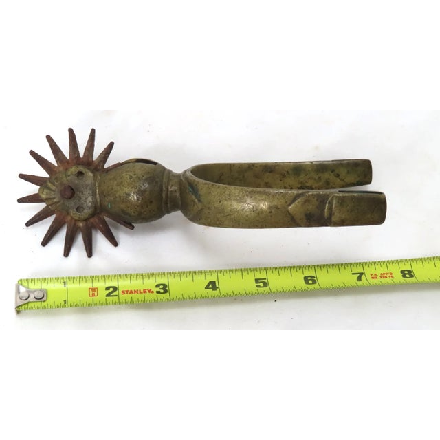 Large Size Unusual Mid 19th Century Antique Solid Brass With Iron Rowels Single Riding Spur For Sale - Image 12 of 13