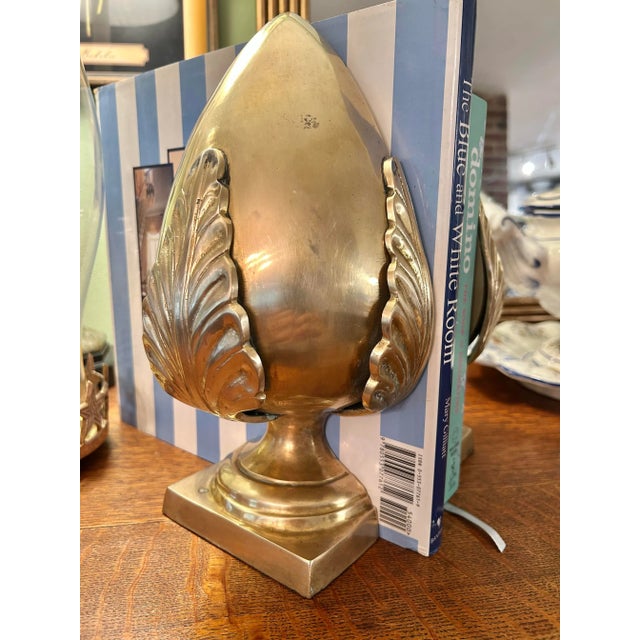 Art Deco Early to Mid 20th Century Solid Brass Acorn Acanthus Leaf Bookends For Sale - Image 3 of 9