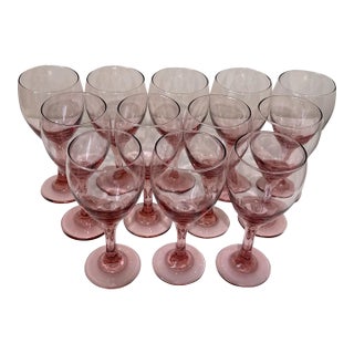 Vintage Libbey Pink Plum Wine Glasses - New in Box - S/12 For Sale
