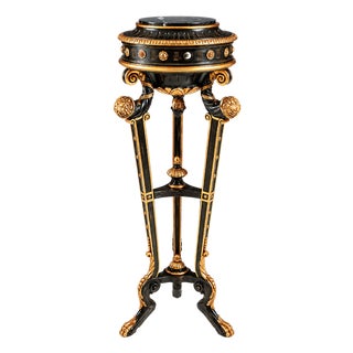 Handcrafted Italian Marble Top Plant Stand With 24k Gold Leaf For Sale