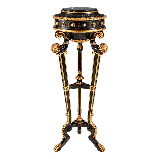Handcrafted Italian Marble Top Plant Stand With 24k Gold Leaf For Sale