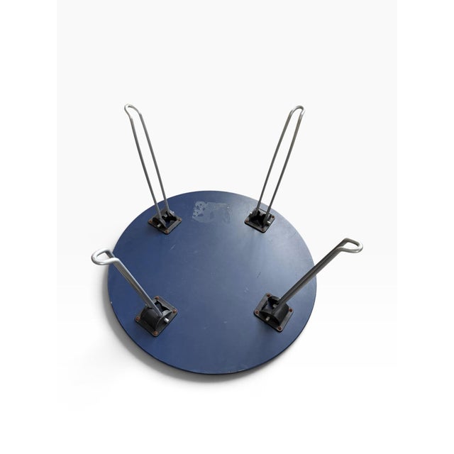 Mid 20th Century Vintage Mid-Century Modern Blue Laminate Round Side Table With Folding Hairpin Legs For Sale - Image 5 of 6