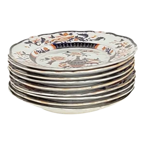 Set of Nine "Auckland" Pattern Ironstone Dinner Plates, England Circa 1835