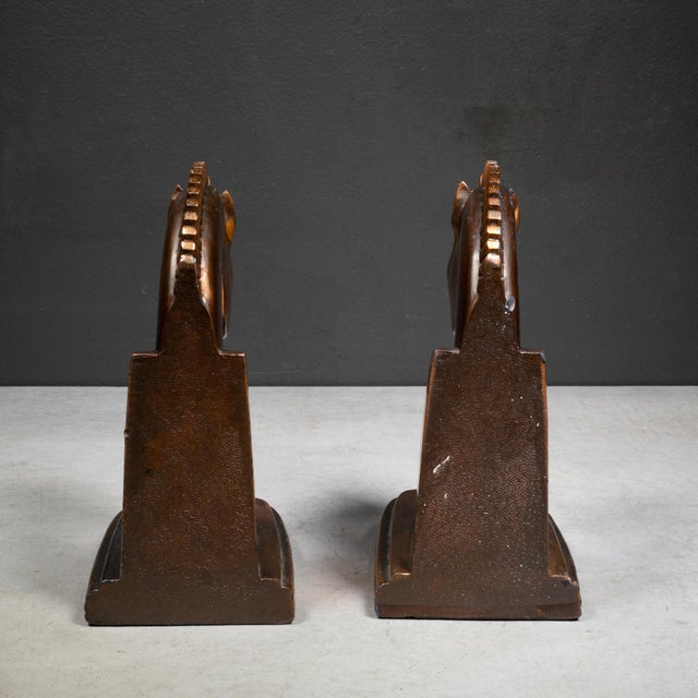 Art Deco Bronze & Copper Plated Trojan Horse Bookends c.1930 For Sale In San Francisco - Image 6 of 7