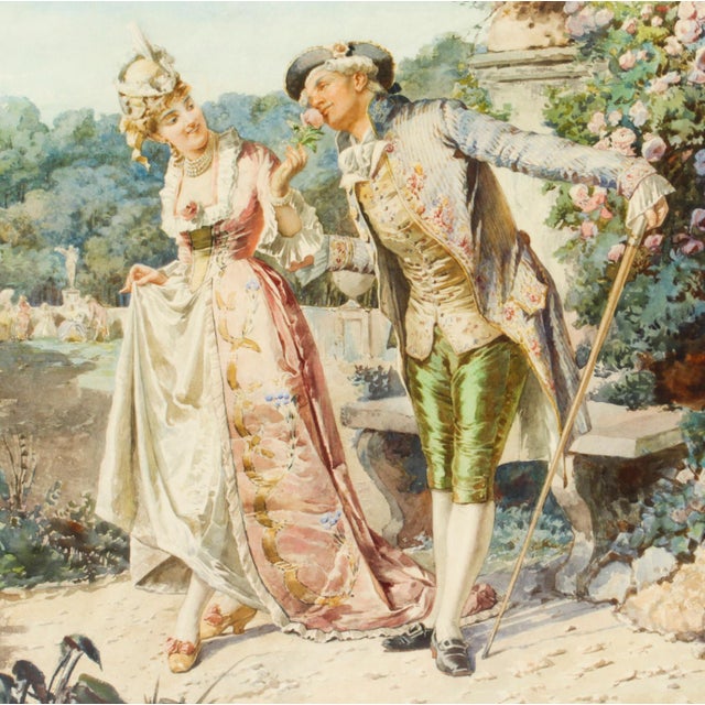 Belisario Gioja, The Romantic Walk, 19th Century, Watercolor, Framed For Sale - Image 3 of 15