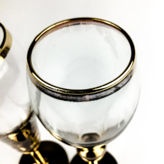 Metal Vintage Gold Stem Rimmed Champagne Glasses For Sale - Image 7 of 11