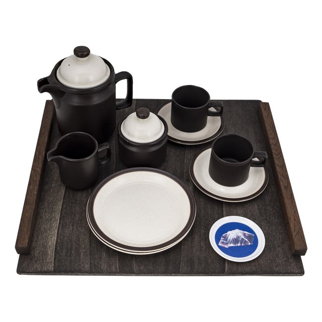 Brutalist Tête-À-Tête for Two on Wooden Tray from Doverstone & Fürstenberg, 1960s, Set of 12 For Sale