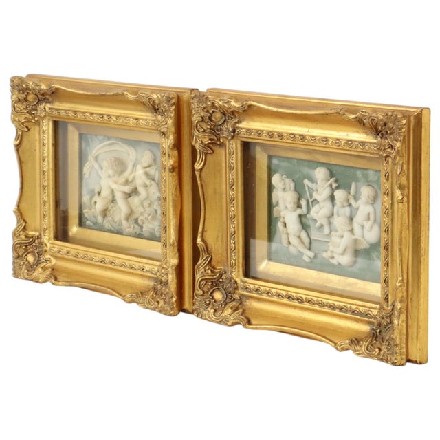 Baroque Vintage Framed Alabaster Plaques from Biggs and Sons London, 1950s, Set of 2 For Sale - Image 3 of 17
