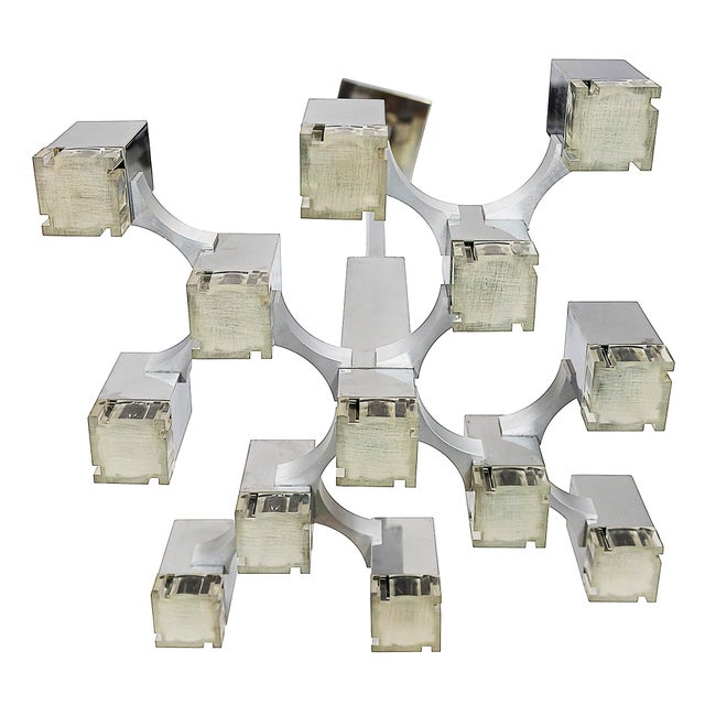 Italian mid-century cubic chandelier by sciolari from 1970s. the chandelier is made in chrome with acrylic glass shades /...