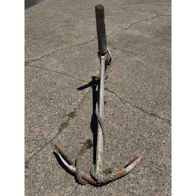 Antique English Victorian Maritime Cast Iron Large Boat Ship's Anchor and Rope For Sale - Image 4 of 18