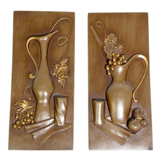 Vintage Florentine Art Studio Golden Chalkware Wall Plaques by Richardson — A Pair For Sale