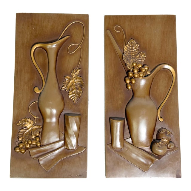 Vintage Florentine Art Studio Golden Chalkware Wall Plaques by Richardson — A Pair For Sale