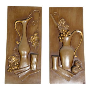 Vintage Florentine Art Studio Golden Chalkware Wall Plaques by Richardson — A Pair