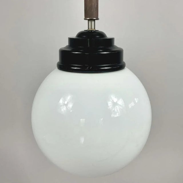 Opaline Glass, Bakelite and Wood Pendant from Sieverts Kabelverk, Sweden, 1940s For Sale - Image 6 of 15