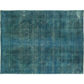 Sea Blue Tabriz Overdyed Rug - 9'8" x 12'7" For Sale