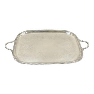 Vintage Victorian Epc Silver Plated Etched Twin Handle Serving Platter Bar Tray For Sale