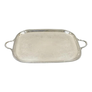 Vintage Victorian Epc Silver Plated Etched Twin Handle Serving Platter Bar Tray