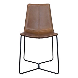 West Elm Slope Leather Dining Chair For Sale