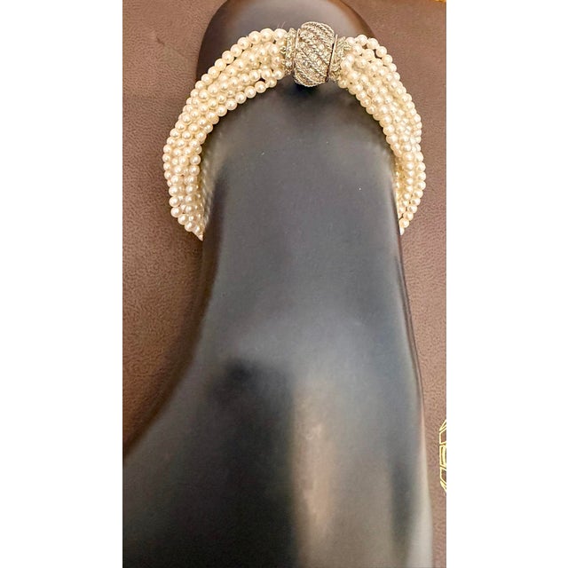 2000 - 2009 3.1 Mm Akoya Japanies Pearl Multi Strand Bracelet, 14kwg Diamond Clasp, 8 Inch For Sale - Image 5 of 12