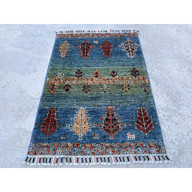 Contemporary Gabbeh Tree and Animal Hand-Knotted Wool Rug For Sale - Image 6 of 12
