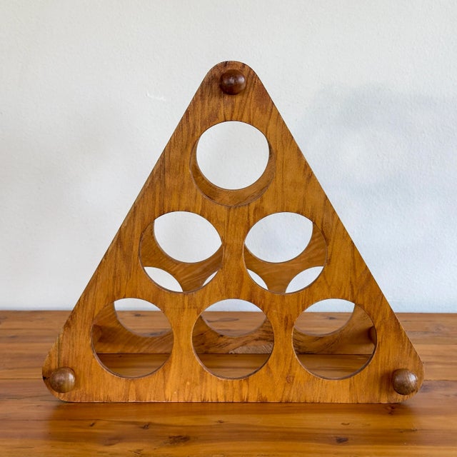 Mid-Century Modern Vintage Wood 6-Bottle Wine Rack For Sale - Image 3 of 7