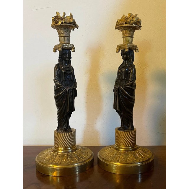 Antique French Empire Gilt Bronze Candlesticks in the Manner of Thomas Hope 1810- a Pair For Sale In New York - Image 6 of 13