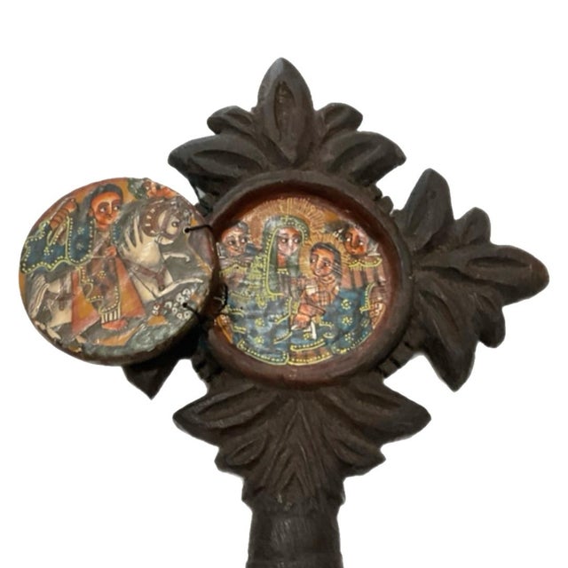 African Ethiopian Orthodox Wood Hand Cross - Icons From the Life of Christ For Sale - Image 3 of 11