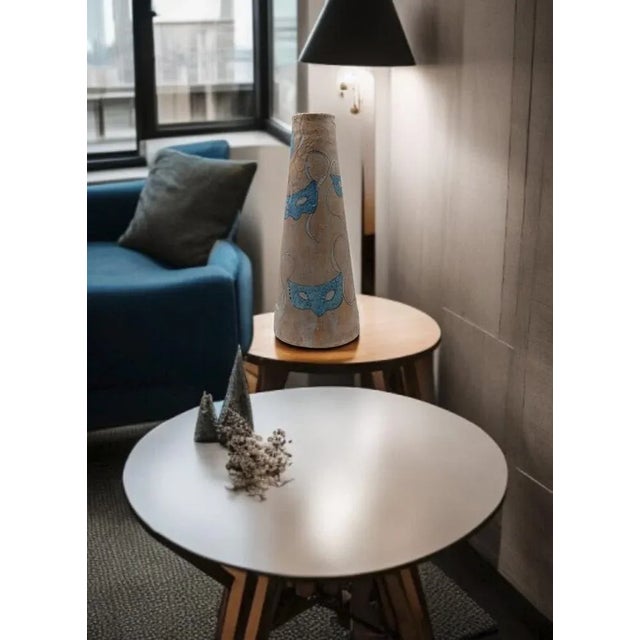 Blue Glazed Terracotta Vase Decorated with Treatral Motifs from C.A.S. Vietri, Italy 1950s For Sale - Image 8 of 9