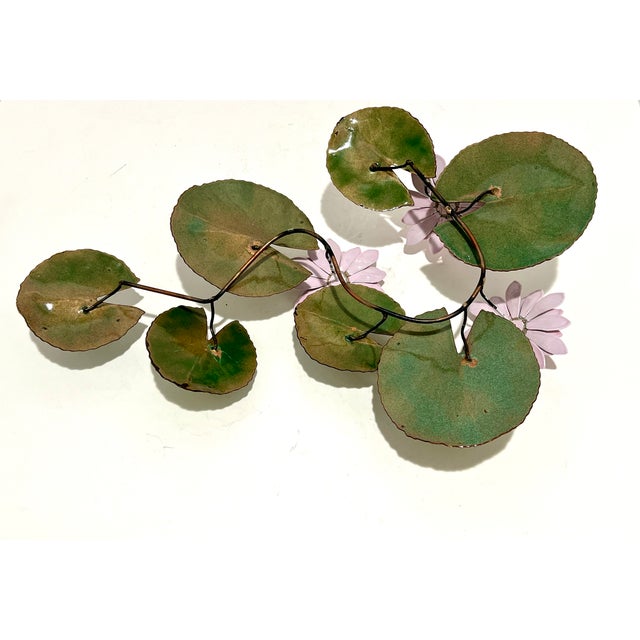 Mid-Century Modern Vintage Enameled Copper Water Lily Wall Sculpture Pink Lotus Lily Pad Mid Century Decor For Sale - Image 3 of 8